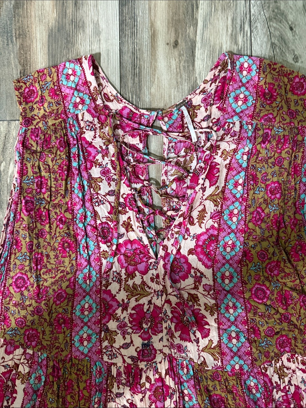 Free People Fuchsia Pink Floral Midi Oversized Dress Size L - Picture 6 of 8